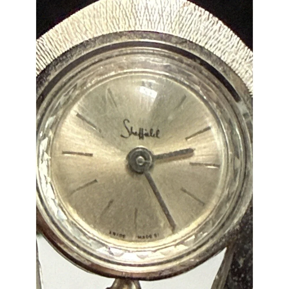 Vintage Sheffield Swiss Pendant Watch Silver Tone Teardrop Necklace 1960s MCM